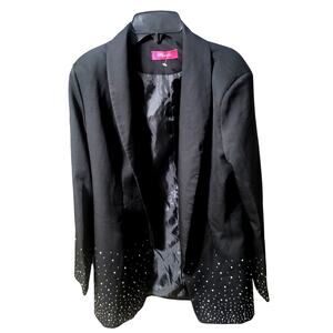 Mundefeis Black with Rhinestones Open Front Jacket/Blazer - Medium